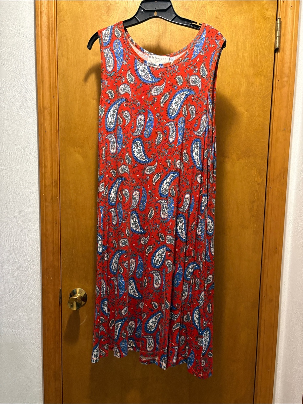 Philosophy Red Paisley Sleeveless Dress with Blue Accents